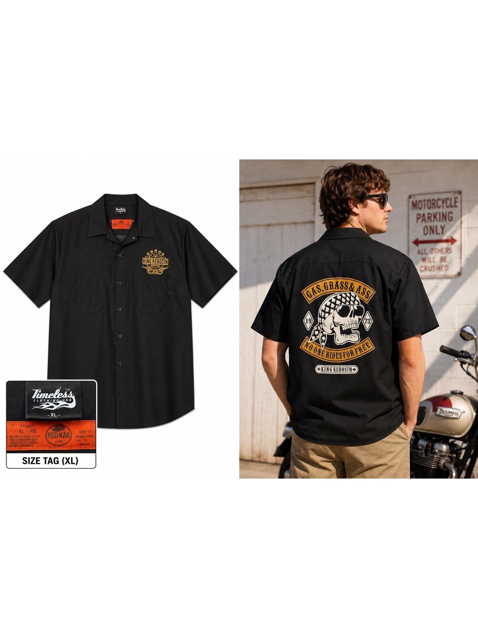 King Kerosin Red Kap Men’s Xl Black No Free Rides Skull Biker Timeless Clothing